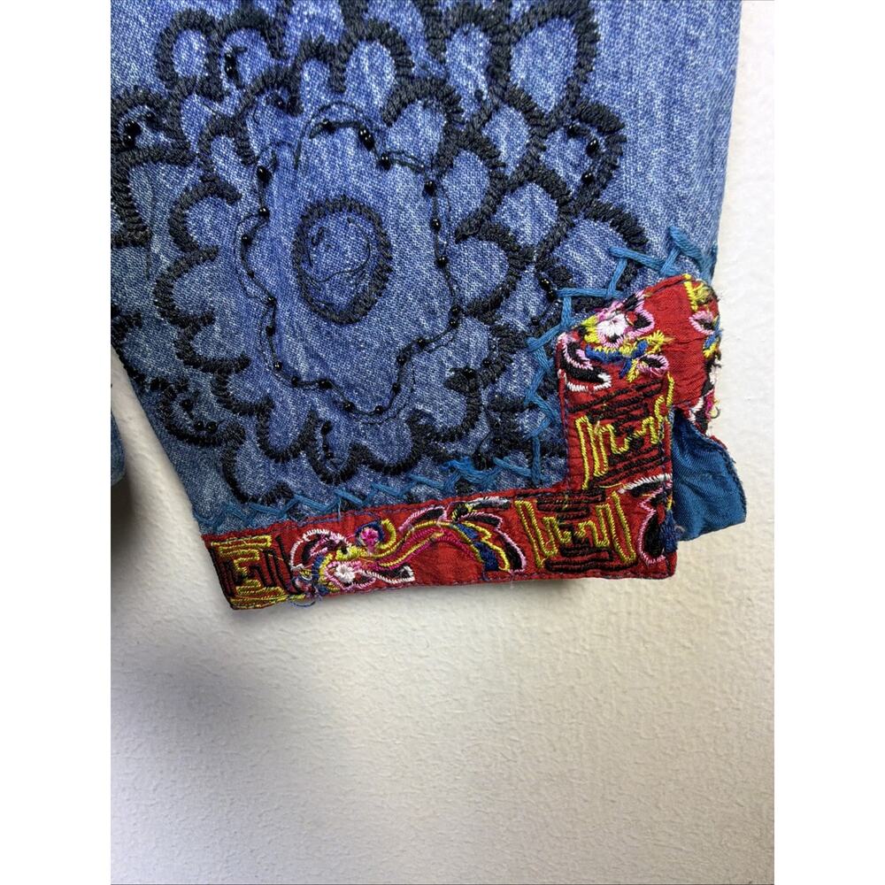 Chico's Design Southwest Embroidered Floral Lt Denim Jacket Large Boho victorian - Picture 13 of 16
